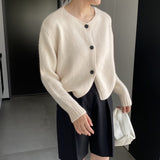 Women Cardigan Sweater Autumn Thick Sweater Button Long Sleeve round Neck Short Top Cardigan Coat 8t3119