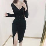 Women Dresses Sexy V-neck Long Sleeve Dress