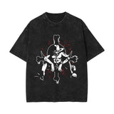Washed retro cotton t-shirt, printed washed old short sleeves
