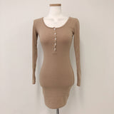Women Dresses Open Collar Dress Sexy Tight Hip Skirt Long Sleeve Short Dress
