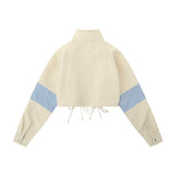 Women Jacket Short Coat Autumn Stand Collar Stitching Long Sleeve High Waist Jacket