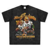 Mens Vintage baseball T-Shirt Aaron Rodgersl Rugby Vintage Print Short Sleeve Washed Old T-Shirt