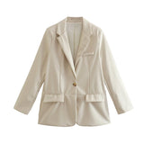 Women Leather Jacket Autumn Leisure Vintage Leather Loose Lapels Blazer