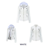 Red Leather Jacket Hooded Leather Jacket Two-Piece Detachable Leather Jacket Women's Spring and Autumn Coat Women's Pu