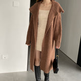 Women Cardigan Sweater Autumn Sweater Coat Lapel Loose Long Sweater W2353