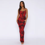 Women Dresses Spring Slim-Fitting Dress Vintage Printed Suspender Skirt (Csm202403)