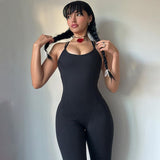 Women Jumpsuit Spring/Summer Backless Hollow out Yoga Sports Jumpsuit (Hawthaw0412)