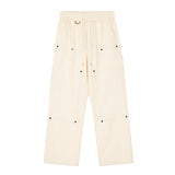 Men Sweatpants Wide-Leg Overalls Men's Solid Color Stitching Rivet Decorative Straight Casual Trousers