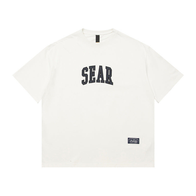 Men T Shirt Letter Patch Embroidered Crew Neck Hip Hop