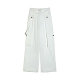 Men Sweatpants Loose-Fitting Wide-Leg Trousers Flanging Solid Color Sports Multi-Pocket Workwear Straight-Leg Pants