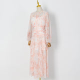 Women Dresses Spring round Neck Long Sleeve Flounced Skirt (Qymy0409)