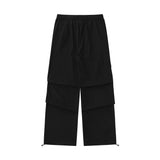 Men Sweatpants Pleated Casual Pants Wide-Leg Overalls Drawstring Jogger Pants