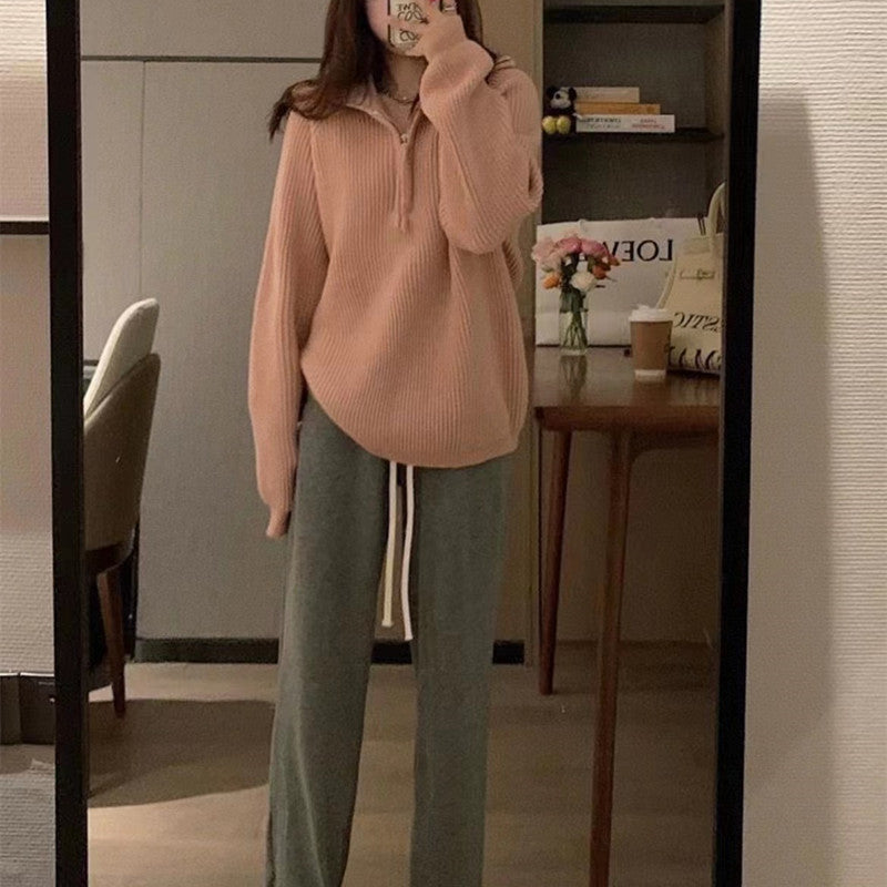 Women Knitwear Autumn and Winter Turtleneck Zipper Sweater Loose Sweater
