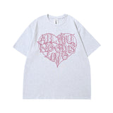 Men T Shirt Vintage Love Heart Letter Print Short-Sleeve T-shirt