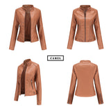 Red Leather Jacket Spring and Autumn Coat Women's Motorcycle Clothing Stand Collar Leather Jacket