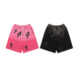 Men Shorts Cross Affixed Cloth Embroidered Tie-Dye Gradient Casual Shorts