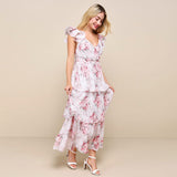 Women Dresses Sexy V-neck Backless Maxi Dress Floral Dress Beach Dress (Lbk0409)