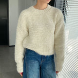Women Winter Knitted Sweater round Neck Sweater Winter Cross Knitted Loose-Fitting Long Sleeve Sweater 1t2303