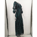 Women Evening Gown Sexy Retro Green Sequins Dress Long Dress
