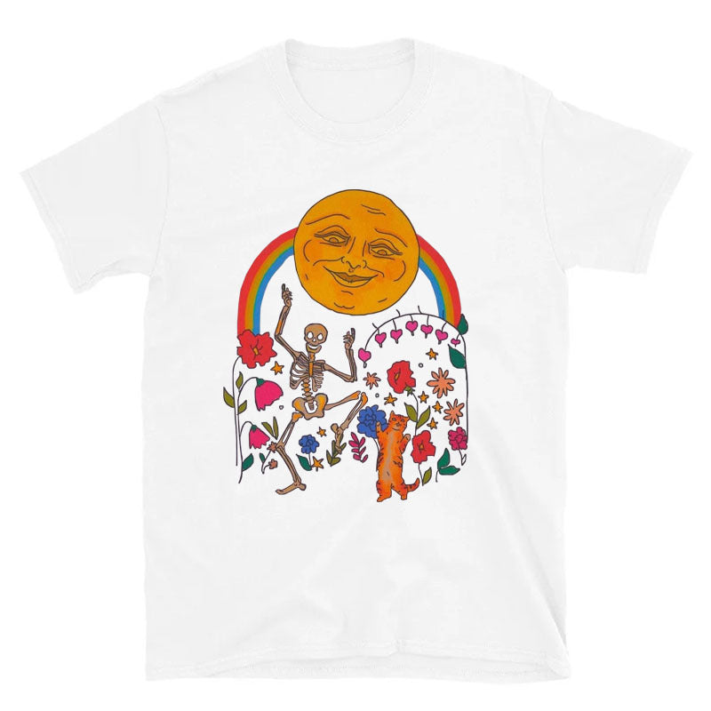 Women's Skeleton Print Grunge Aesthetic Goth T Shirt Sun