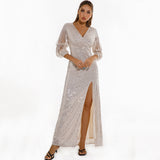 Women Evening Gown Sexy Retro Green Sequins Dress Long Dress