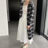 Women Cardigan Sweater Striped Sweater Autumn and Winter Loose-Fitting Long Sleeve Sweater W2361