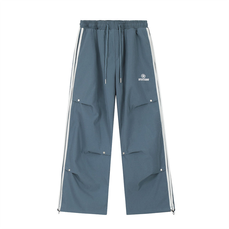 Men Sweatpants Tooling Paratrooper Pants Men's Straight-Leg Trousers Striped Stitching Ruffle Casual Wide Leg Track Pants