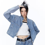 Women Jacket Short Denim Jacket Women's Autumn Loose Casual Stand Collar Zipper Jacket Cardigan