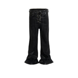 MIJKO Men's Vintage Pants MIJKO Jeans Men's and Women's Back Ribbon Drawstring Black Trousers