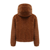 Women Trench Coat Autumn and Winter Plush Coat Hooded Long Sleeve Warm Short Top
