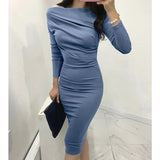 Women Dresses Blue Long Sleeved Dress Long Dress