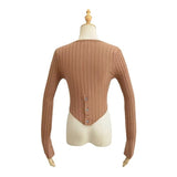Women Sweater Knit Wear Square Collar Button Sweater Cardigan Top
