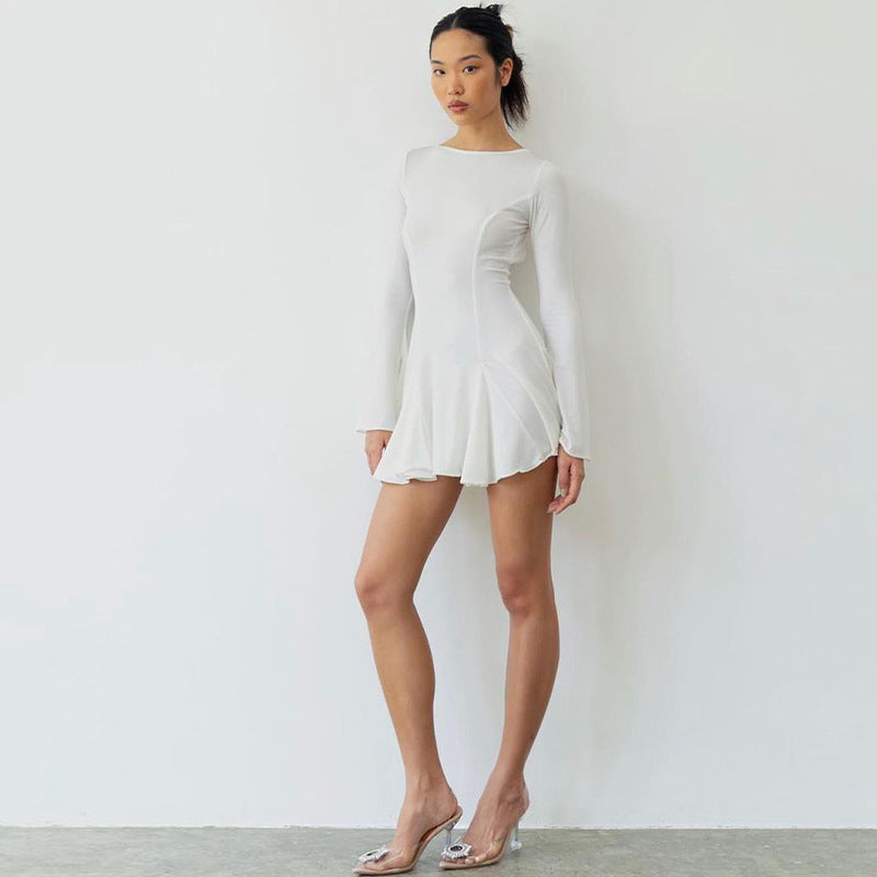 Women Dresse Sexy Backless round-Neck Long-Sleeved Dress