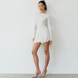 Women Dresse Sexy Backless round-Neck Long-Sleeved Dress