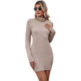 Women Dress Knitted Turtleneck Backless Sexy Dress
