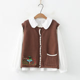 Women Knitted Cardigan Spring Knitted Embroidered Single Breasted Vest Jacket