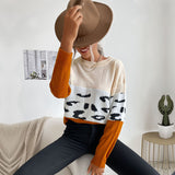 Women Knitted Sweater Autumn Leisure Color Matching Long Sleeve Bottoming Sweater