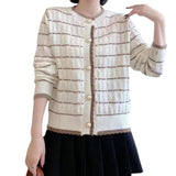 Women Knitwear Autumn and Winter Striped Sweater Loose Knitted Cardigan