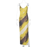 Women Dresses Spring V-neck Backless Slit Sling Dress