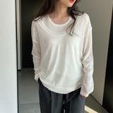 Women Knitted Two-Piece Set Spring Loose Sweater round Neck Vest Blouse Ab29