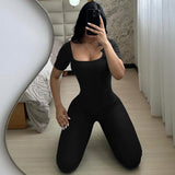Women Jumpsuit Summer Slim U-Neck Short-Sleeved Jumpsuit