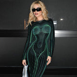 Women Dresses Winter Backless Slim Fit round-Neck Long-Sleeved Dress