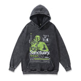 Men Hoodie Vintage Oil Painting Print Distressed Hooded Sweater