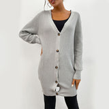 Women Knitted Sweater Autumn Gray Long Sleeves Long Hemlock Sweater