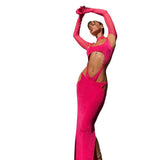 Women Dresses Bandage One-Piece Dress Rose Red Hollow out Party Dress (Ont0408)