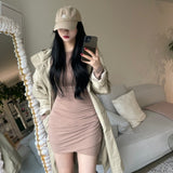 Women Dresses Autumn and Winter round Neck Slim-Fit Sexy Hip Skirt
