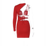 Women Dresses Winter Sexy Cutout Slim Fit Waist-Controlled Long Sleeves Sheath Dress