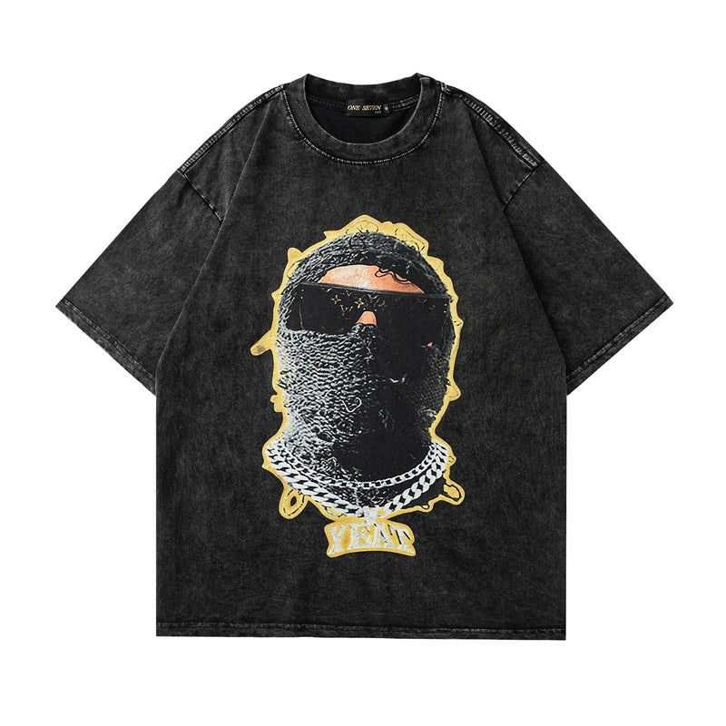 Men T Shirt Vintage Distressed Short Sleeve T-shirt Men's and Women's Hip Hop Vintage Half Sleeve Tee