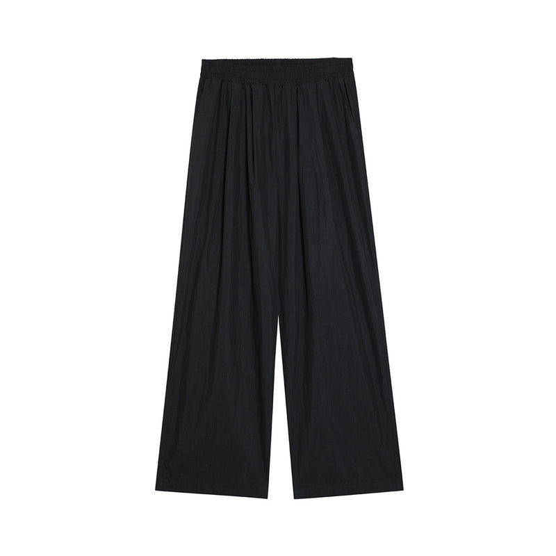 Men Sweatpants Solid Color Wide-Leg Casual Pants Pleated Draping Elastic Waist Loose Draggle-Tail Trousers