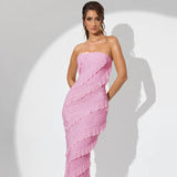 Women Dresses Spring Sexy Backless Maxi Dress Tassel Dress
